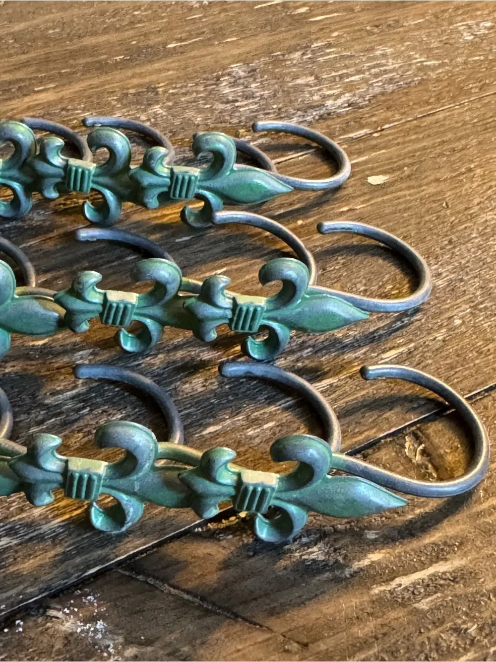 Patina Green Fleur-de-Lis shower curtain hooks